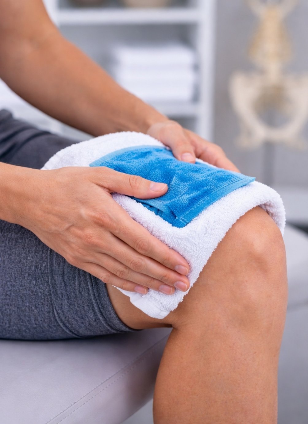 Eispackung | Kältetherapie in der Physiotherapie Kältetherapie mit Eispackung am Knie und an der Schulter in der Physiotherapie